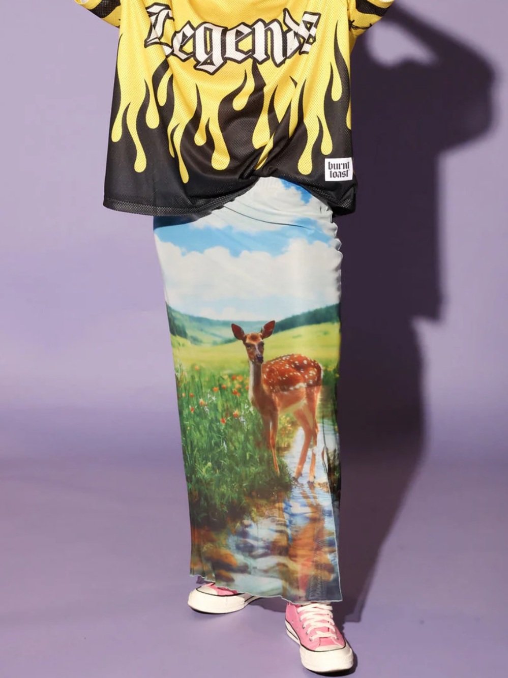 Deer Print sheer mesh Maxi Skirt xl maximalist burnt toast dressed in lala